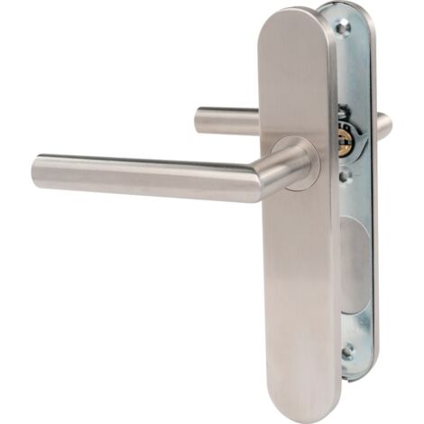 Ensemble de porte sur plaque - Bec de cane - Inox brossé - EXEM