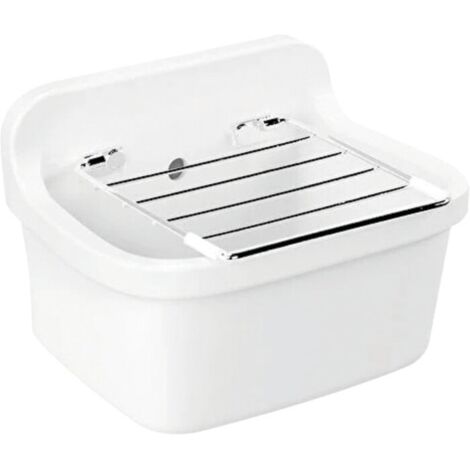 Vitra – Vidoir mural en grès émaillé blanc – Hauteur 26,5 cm – Largeur 43 cm – Trop-plein intégré – Grille chromée