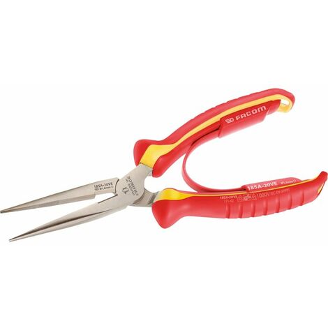 Facom – Pince à bec droit 200mm – 1000V VDE – Mâchoires fines et striées – Coupe-fil pour cuivre et acier dur (1/2)