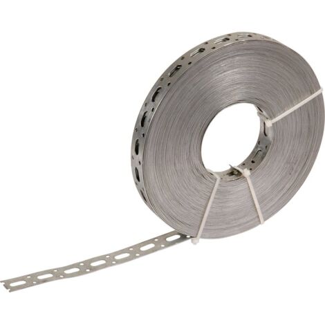 Bande perforée galvanisée 25 m – Largeur 17 mm – Trous centraux 12x6 mm – Pour fixation et suspension en milieu humide – Sélection Cazabox