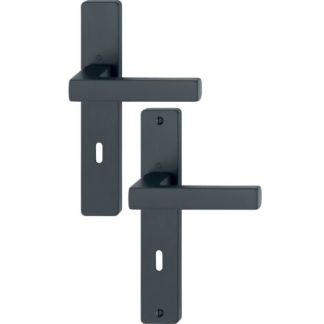 Hoppe – Poignée de porte sur plaque longue – Finition noir mat – Fonction à clé L – Aluminium – Norme DIN EN 1906 grade 3 – Montage rapide sans outil