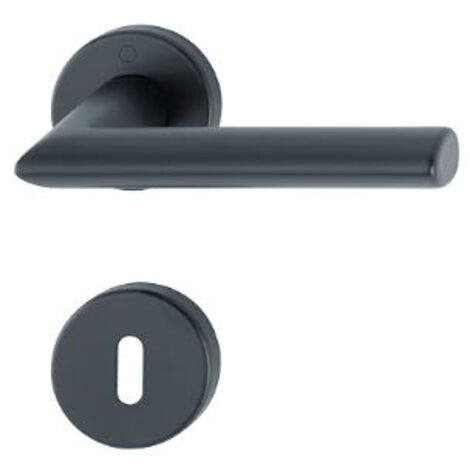 Hoppe – Poignée de porte sur rosace ronde – Aluminium noir mat – Serrure à clé – Résistance à la corrosion grade 4 – Montage rapide sans vis