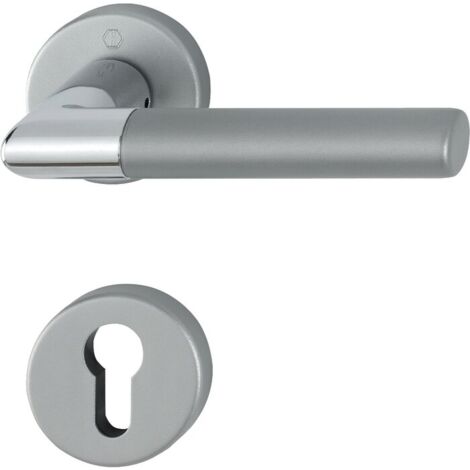 Hoppe – Garniture de porte en aluminium anodisé bi-couleur – Clé en I – Mécanisme de montage rapide – Compatible serrure européenne – 3895284