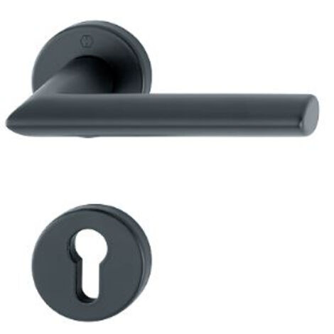 Hoppe – Poignée de porte sur rosace ronde – Aluminium noir mat – Clé I pour verrouillage avec cylindre européen – Résistance à la corrosion EN1670 Grade 4