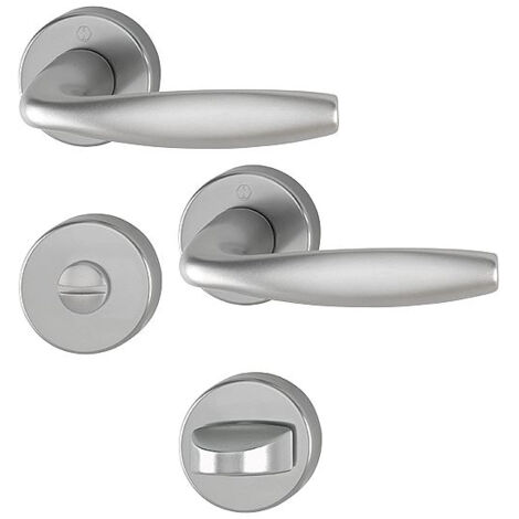 Hoppe – Béquille double NEW YORK – Aluminium anodisé inox mat F9 – Pour portes 40 à 47 mm – Fonction condamnation pour sanitaires