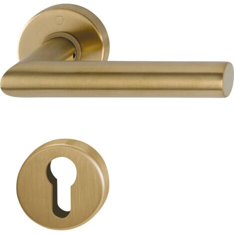 Poignée de porte sur rosace ronde - Amsterdam - Hoppe - Laiton satiné clair - Clé I