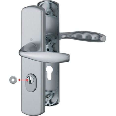 Poignée de porte sur plaque - New York - Hoppe - Aspect inox - Clè I - Avec protecteur de cylindre - (1/3)
