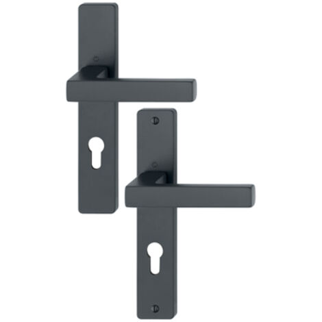 Hoppe – Poignée de porte sur plaque longue – finition noir mat – fonction clé I – serrure 70 mm – entraxe 195 mm – plaque 218 × 39 mm
