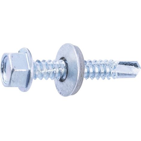 Vis tôle - Fixpro - Autoperceuse - Avec rondelle et joint néoprène - Tête hexagonale - Acier zingué - 6,3 x 38 mm - Boîte de 50