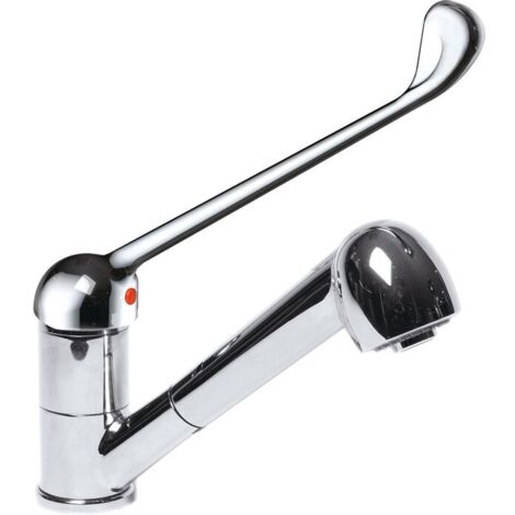 Mitigeur d'évier hospitalier - SANIFIRST - Bec orientable avec douchette extractible - Commande au coude (1/2)