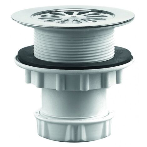 Valentin – Bonde de douche PVC vert D60 – Grille inox Ø 85 mm – Sortie verticale Ø 40 mm – Débit 18 l/mn – Hauteur ajustable 10 à 30 mm