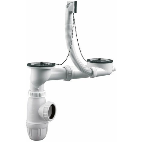 Valentin – Kit de vidage complet inox pour évier double cuve – Siphon avec entraxe réglable 156-260mm – Drainage rapide 55l/mn