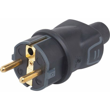 Legrand – Fiche électrique germanique 2P+T sortie droite noir – Caoutchouc – Intensité 16A – Indice de protection IP44 – Usage extérieur