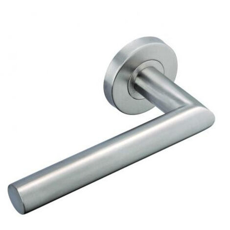 Vachette – Poignée de porte sur rosace inox satinée – Béquille double en acier inox 202 brossé – Longueur 135mm – Compatible portes cuisine