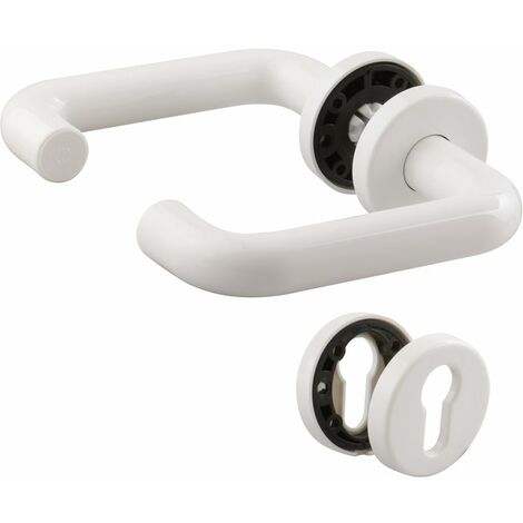 Hoppe Et Cie – Poignée de porte sur rosace blanc – Béquille double en aluminium – Pour portes de service et d'entrée – Carré 7mm – Garantie 10 ans