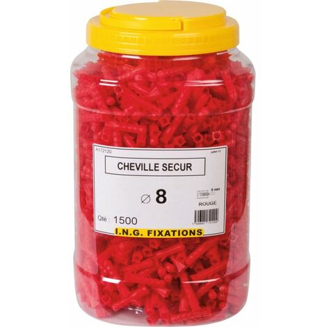 Cheville à expansion rouge - Diamètre 8 mm - Secur - Seau de 1500 pièces - ING Fixation (1/2)