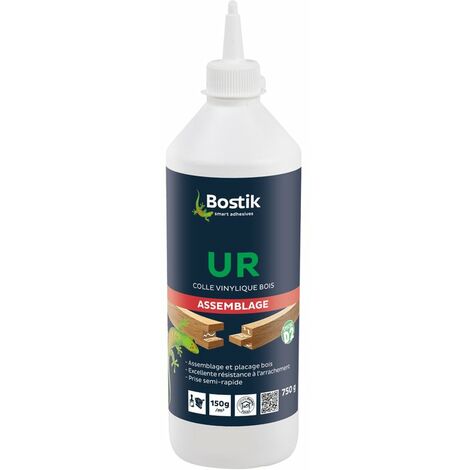 Bostik – Colle vinylique D2 750 g – Prise rapide et résistance à l'arrachement – Pour assemblage bois toutes essences – Finition blanche translucide