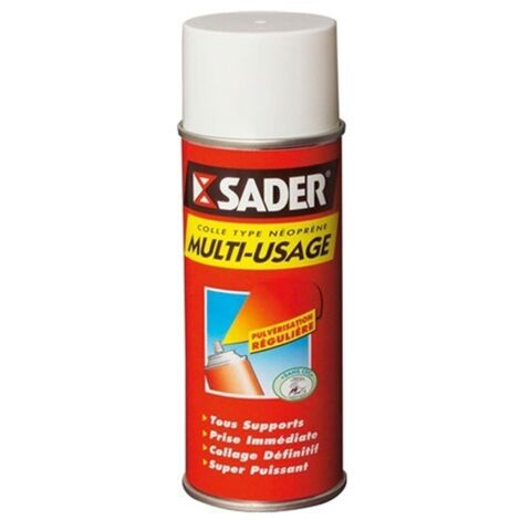 Sader – Colle néoprène pulvérisable 500ml – Prise immédiate – Pour carton, bois, métal – Résistance de -20°C à +100°C