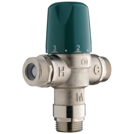 Presto – Régulateur thermostatique de sécurité 3/4' M mâle – Plage de température 30 à 65 °C – Débit 57 l/min à 3 bar – Livré avec joints filtre