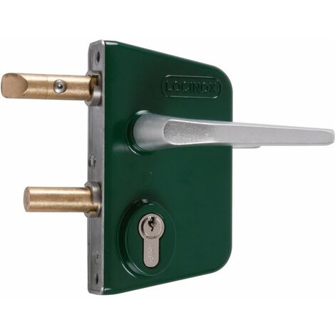 Locinox – Serrure de portail en applique 54mm – Mécanisme inox – Pênes entraxe 70mm – Pour profil de 40 à 60mm – Couleur aluminium brut