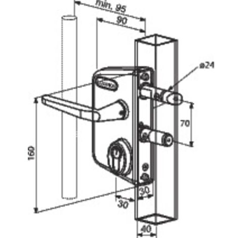Serrure de portail en applique argent - Clé I - Axe à 30 mm - Profil 40 à 60 mm - LCKX - Locinox