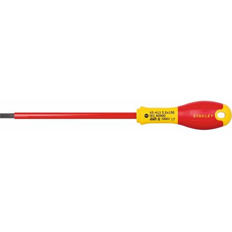 Tournevis à fente électricien - diamètre 5,5 mm - Lame 15 cm - Isolé 1000 V - Stanley Fatmax