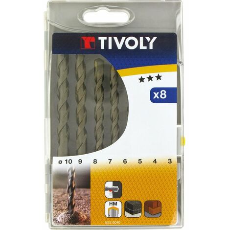 Coffret forets béton carbure usage fréquent - Tivoly - 8 forets - diamètre 3 à 10 mm