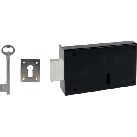Serrure en applique noire gauche Simple - Clé L - Axe à 82 mm - Série 461 - DOM