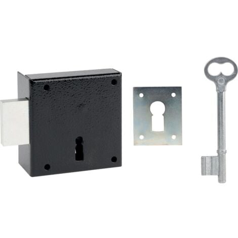 Serrure en applique noire gauche pêne dormant seul - Clé L - Axe à 42 mm - Série 461 - DOM