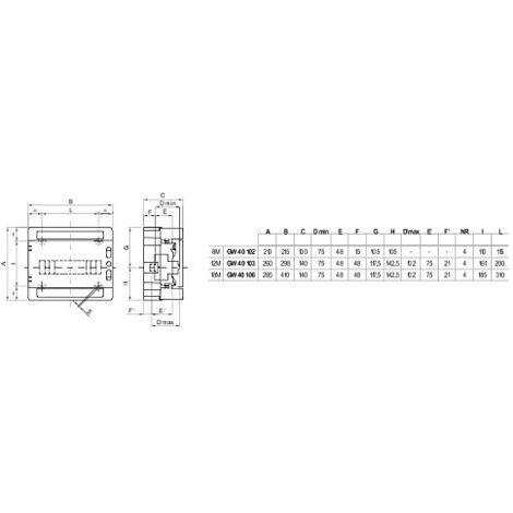 Gewiss GW-40103 Tableau de distribution étanche à parois lisses 12M IP65