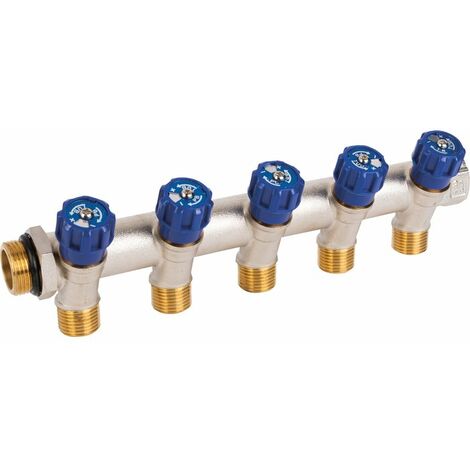 Pbtub – Collecteur sanitaire 5 sorties bleu – Robinetterie intégrée déportée – Entraxe 50 mm – Filetage M 1/2'' – Distribution optimale d'eau