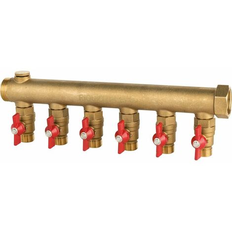 Riquier – Collier mâle 1" 6 départs 1/2" – Vannes incluses – Pour installations plomberie – Résistant aux chocs et à la corrosion (1/4)