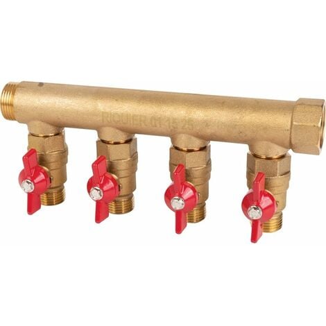 Collecteur 4 sorties - Riquier - MF 3/4' - Avec vanne M 1/2'