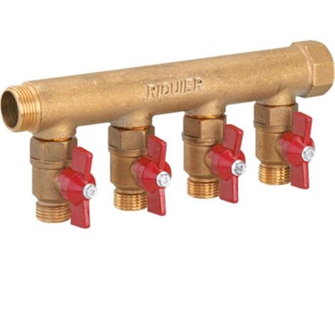 Sanitaire-Distribution – Collecteur mâle-femelle 3/4'' 5 départs pré-montés – Vannes à passage intégral Ø 12 mm – Laiton pour circuits sanitaires