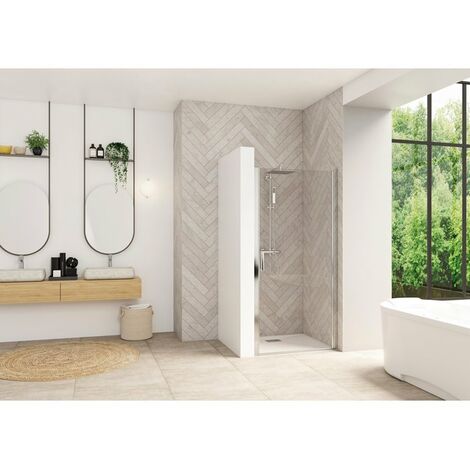 Kinedo – Porte de douche pivotante sans seuil 90 cm – Verre de sécurité traité anticalcaire – Installation en niche – Ouverture réversible (1/4)
