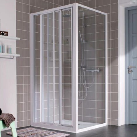 Leda – Porte de douche coulissante 3 vantaux – Accès de face – Largeur 120 cm – Installation en niche ou angle – Ouverture droite/gauche (1/3)