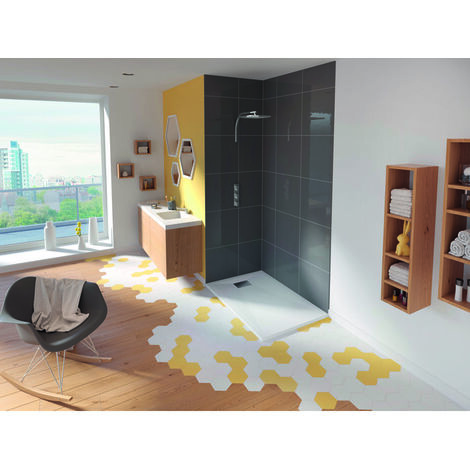 Receveur de douche extra plat - Kinesurf - Kinedo - 120 x 80 x 4 cm - Blanc - Bonde centrée sur la largeur