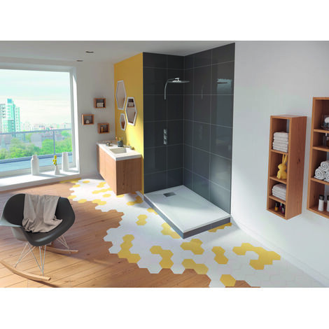 Receveur de douche extra plat - Kinesurf - Kinedo - 120 x 80 x 4 cm - Blanc - Bonde centrée sur la largeur