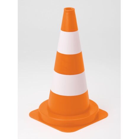 Cône de signalisation 50 cm en PVC recyclé – 2 bandes blanches pour sécurité chantier – Résistant intempéries – Poids 1,1 kg – Vinmer