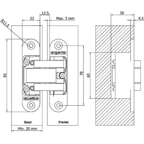 Charnière invisible zamak chromé mat - 95 x 23 mm - Small - Argenta