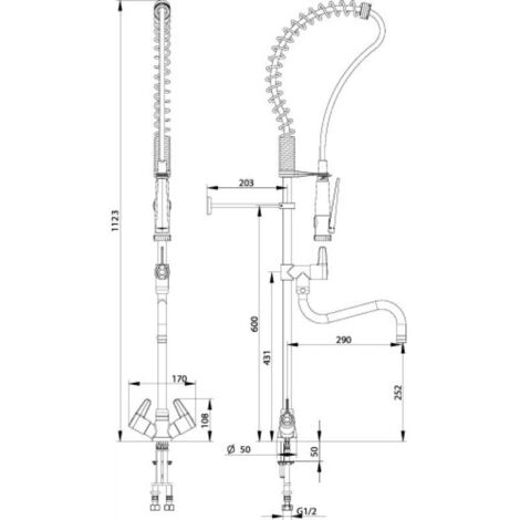 Presto – Colonne mélangeur sur plage avec douchette ergonomique – Bec long 250 mm – Débit 26 L/min – Support mural réglable