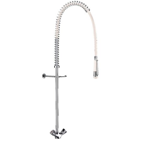 Delabie – Combiné de prélavage monotrou avec mélangeur – Colonne laiton 3/4'' – Douchette jet réglable – Filetage 3/8'' – G6633