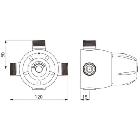 Delabie – Mitigeur thermostatique de douche chromé – Débit 90 L/min – Température réglable 32-42°C – Finition laiton – 731003