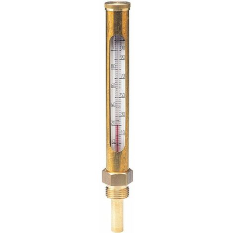 Thermador – Thermomètre chauffage central vertical droit TV160D – Gaine laiton – Plage de mesure 0 à 130°C – Longueur 160 mm – Filetage 1/2'