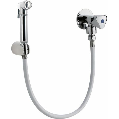 Presto – Lave-bassin avec robinet à clapet – Douchette bouton poussoir en laiton chromé – Flexible PVC 1m avec écrou tournant conique