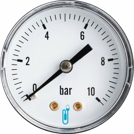 Distrilabo – Manomètre chauffage central 0 à 10 bars – Cadran Ø50mm – Raccord axial 1/4'' (8x13) – Boîtier ABS noir anti-choc