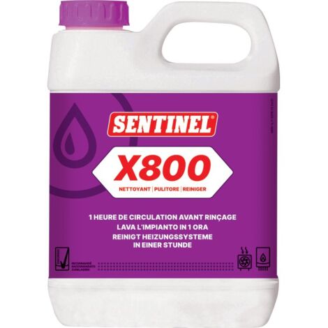 Sentinel – Désembouant rapide X800 – Bidon 1L – Élimine boues et corrosion en 1h – Pour installations à froid – Filetage plomberie