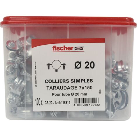 Fischer – Collier de serrage 20 mm en acier zingué – Boîte de 100 pièces – Fixation pour tuyauteries cuivre, acier et multicouche