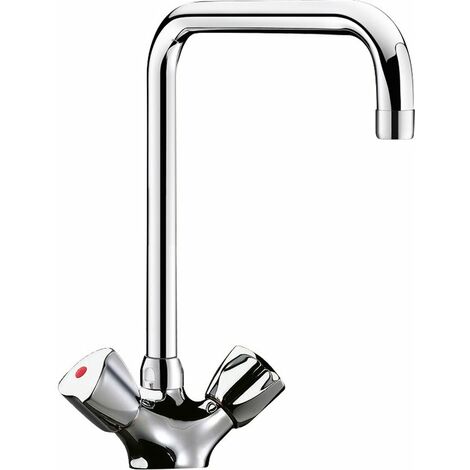 Delabie – Mélangeur évier monotrou 200mm – Bec tube orientable Ø 22mm – Débit 45 l/min – Fixation renforcée – G66452 (1/2)