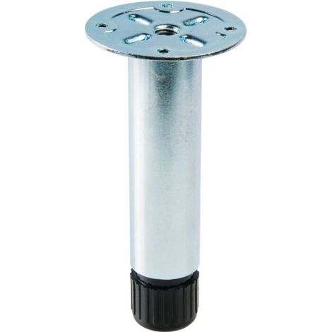 Pied de meuble 12 cm en acier zingué – Fixation par vis bois ou tige creuse M10 x 30 mm – Réglable jusqu'à 15 mm – Camar